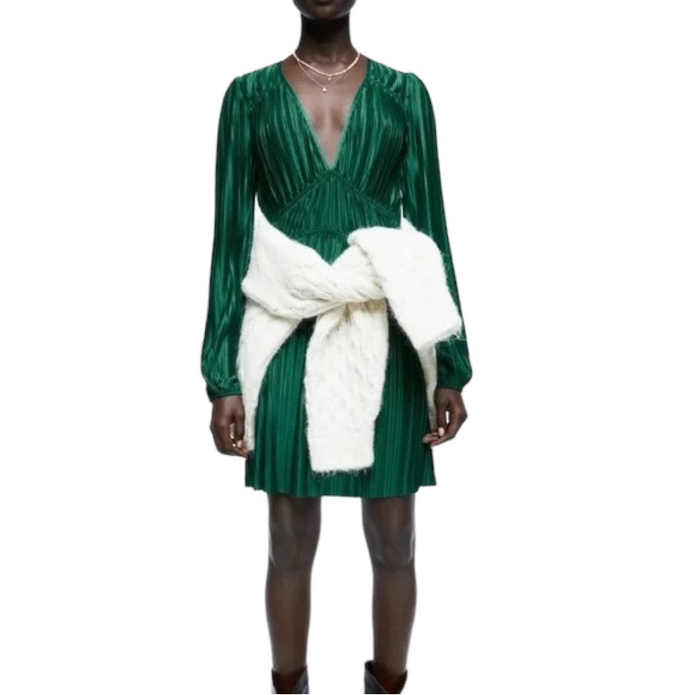 ZARA GREEN PLEATED DRESS - Picture 2 of 9